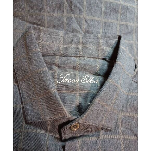 Tasso Elba Shirt Men's‎ Large Blue Windowpane Button Front Long Sleeve - Picture 5 of 9